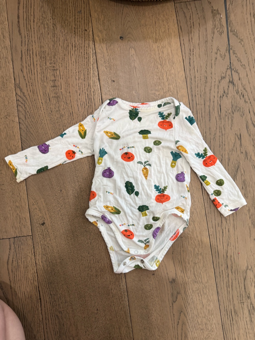 Angel Dear White Bodysuit with Colorful Vegetable Print